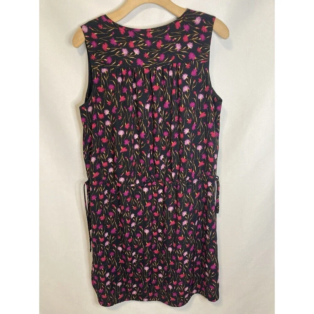 GAP Mini Dress M Drawstring Waist Black Pink Ditsy Floral Fairy Sleeveless Boho